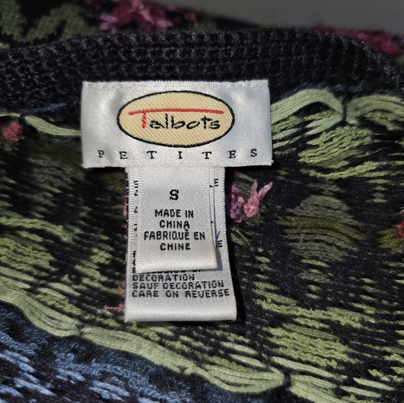Vintage Talbots Navy Floral Knot Cardigan Sweater, Size SP - Picture 7 of 11